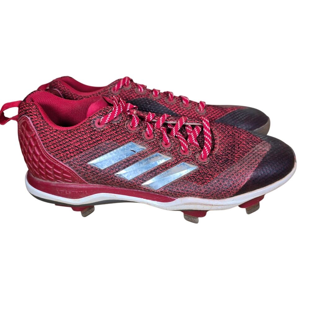 Adidas Metal Baseball Cleats Mens Size 8 Womens 9.5 Red with Silver Stripes
